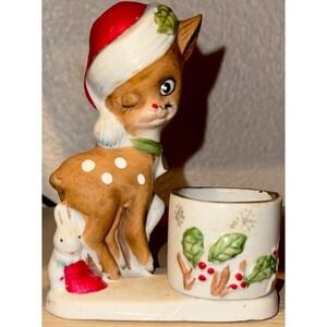 Vintage Jasco Little Reindeer Candle Toothpick Stirrers Holder Christmas Decor